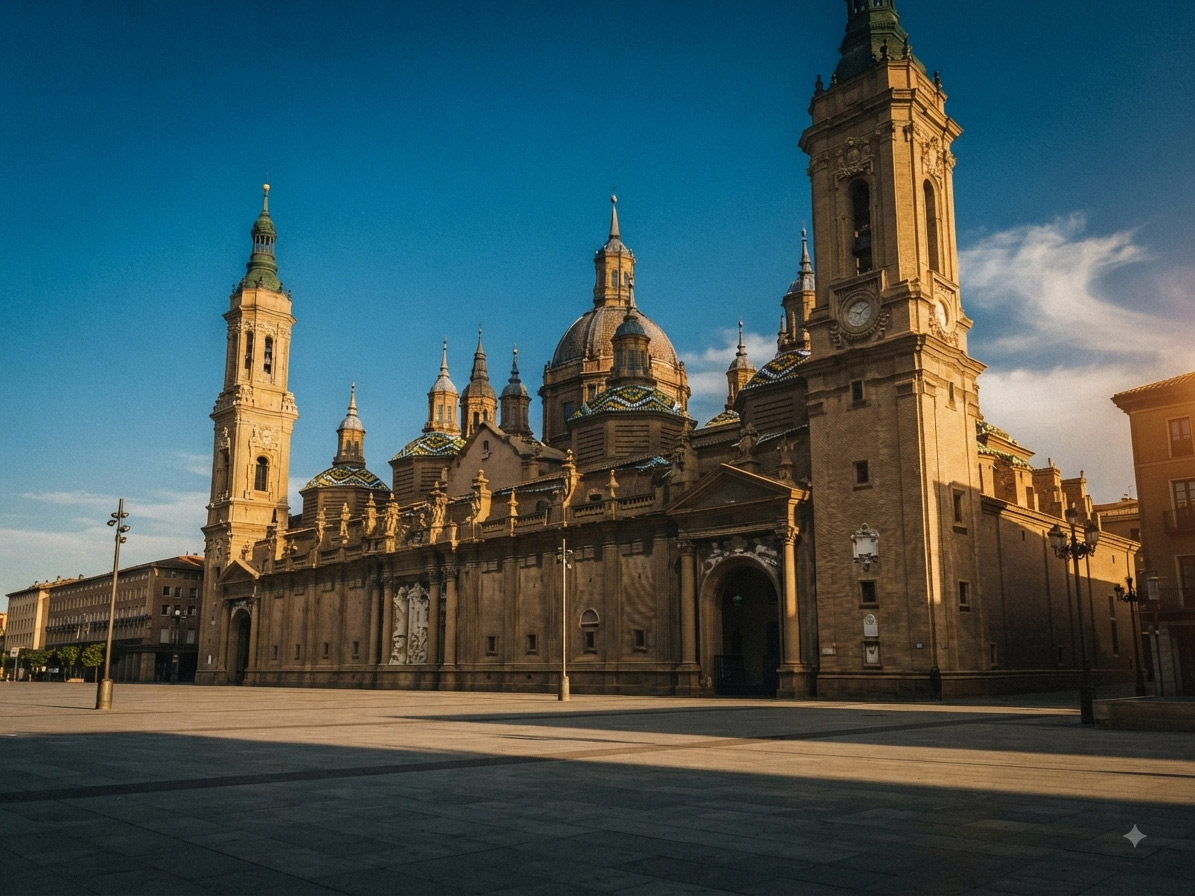 El Albaicín, calles empedradas, las casas blancas con sus patios interiores (cármenes) llenos de vegetación y la presencia imponente de la Alhambra y Sierra Nevada al fondo, integrando el barrio con su entorno histórico.